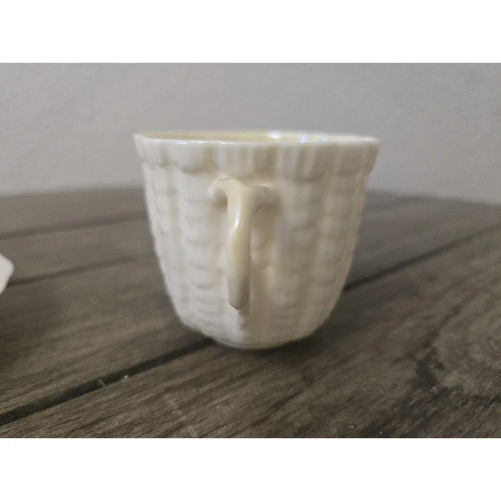 Vintage Belleek Ireland Limpet Pattern Tea Cup & Saucer Set 6th green mark